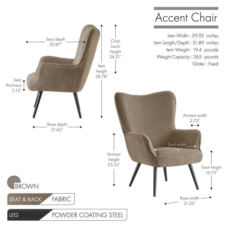 Fauteuil à oreilles Azzahra, Mélange de polyester brun