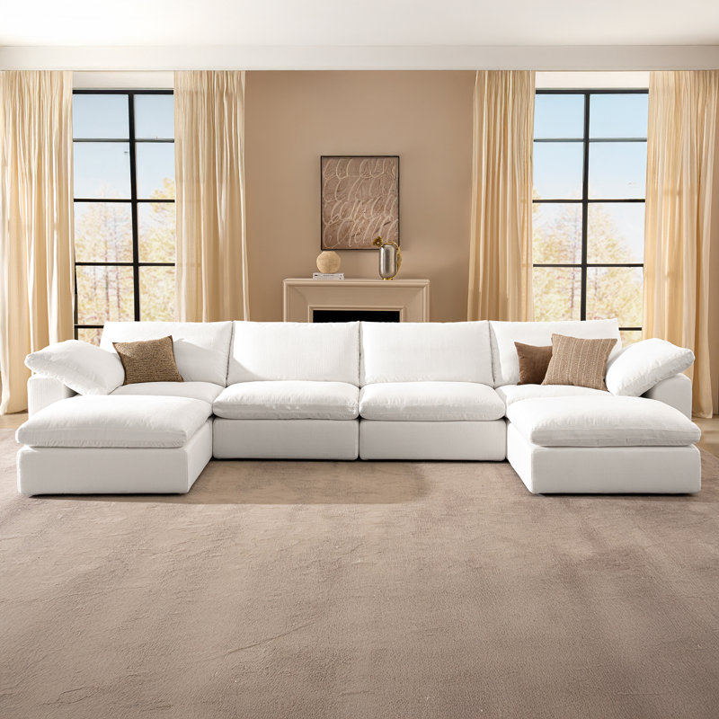 146" Oversized Cloud Modular Sectional Sofa, Comfy White U-Shaped Couch, 4-Seater with Storage Ottomans