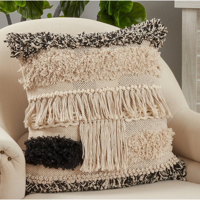 Neith Collection Fringed Cotton Pillow Cover