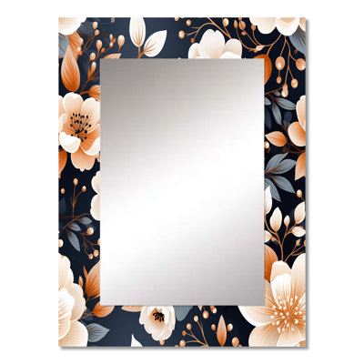 Kenniya Vintage Nostalgia Peach Floral Pattern - Floral Large Mirror, Cottage Unique Wall Mirror Decor, Printed Metal Art