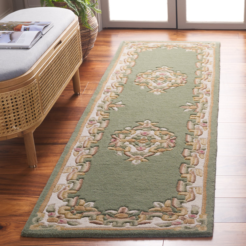 Tapis floral en laine / coton touffeté à la main Stender, Tapis de couloir 2 pi 3 po x 8 pi