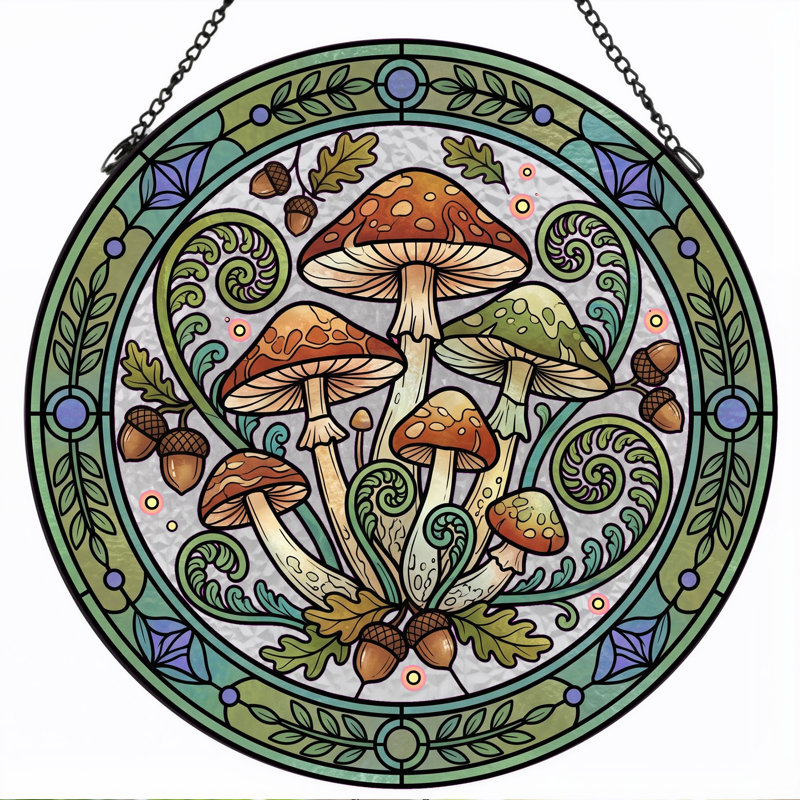 Panneau de vitrail Mushroom Forest - 7,8H, H 7,8 po