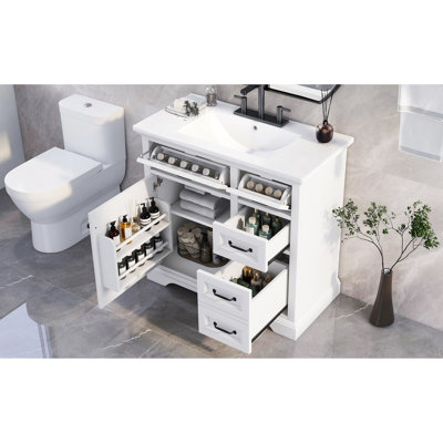 Modern White Bathroom Vanities With Ceramic Sink, Space-saving Design