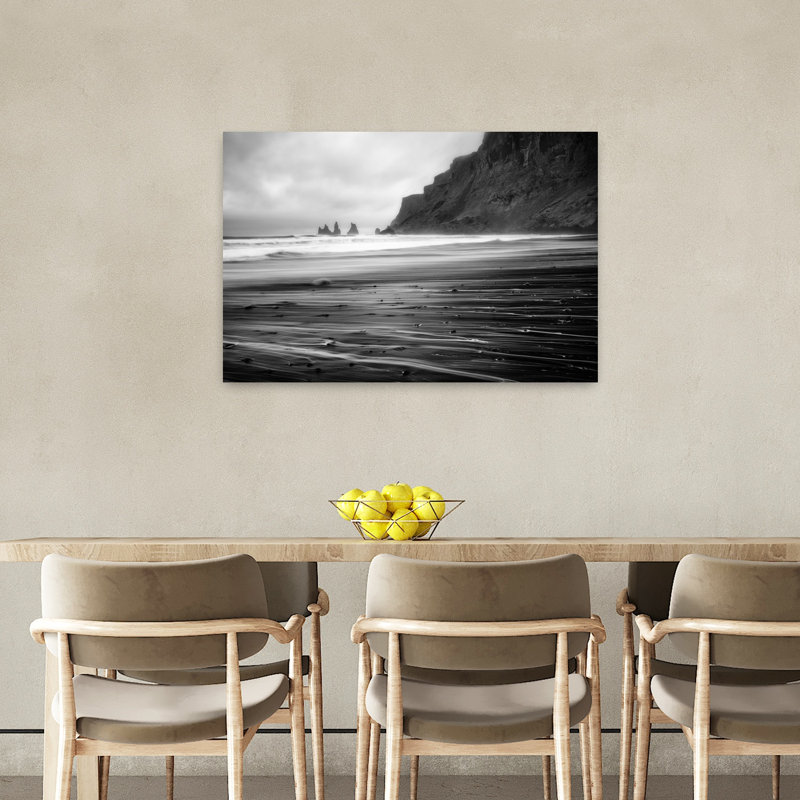 Black Beach Sea Stacks Dramatic Serene Tranquil Coastal Wall Art Print 1 Piece Wrapped Canvas Wall Art, 60.96cm H x 91.44cm W