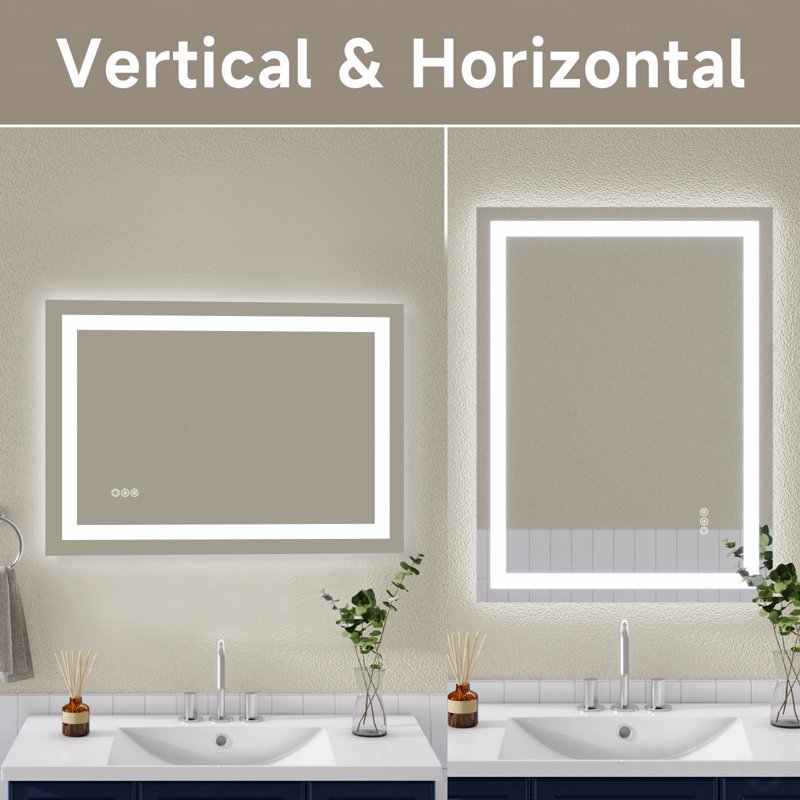 Frameless Tempered Mirrordual Led Light Stripsfront And Back Lighting, 24" x 32"