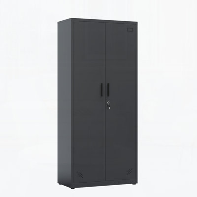 Armoire de rangement haute avec 2 portes et 4 cloisons pour séparer 5 espaces de rangement