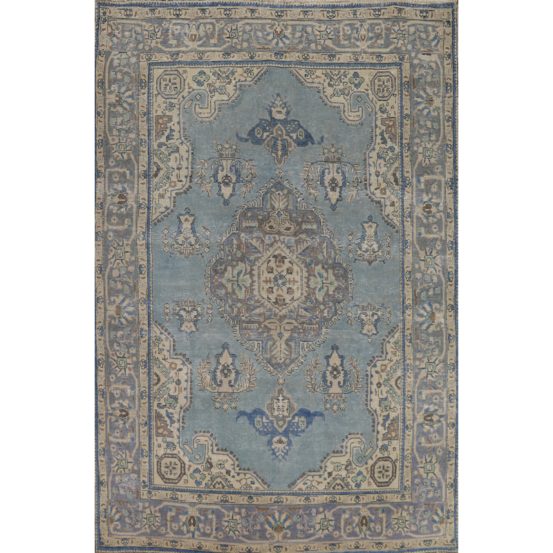 Tapis bleu médaillon traditionnel 7 x 10
