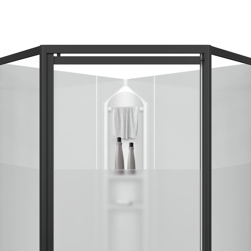 Summit 38 x 38 Polystyrene Center Drain Shower Kit in White with Centre Silk glass in Matte Black, Matte Black