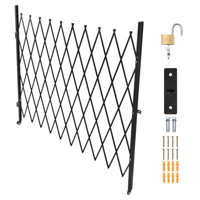 Folding Security Gate, 94.49" x 86.81" (Max), Steel, Black, Lockable