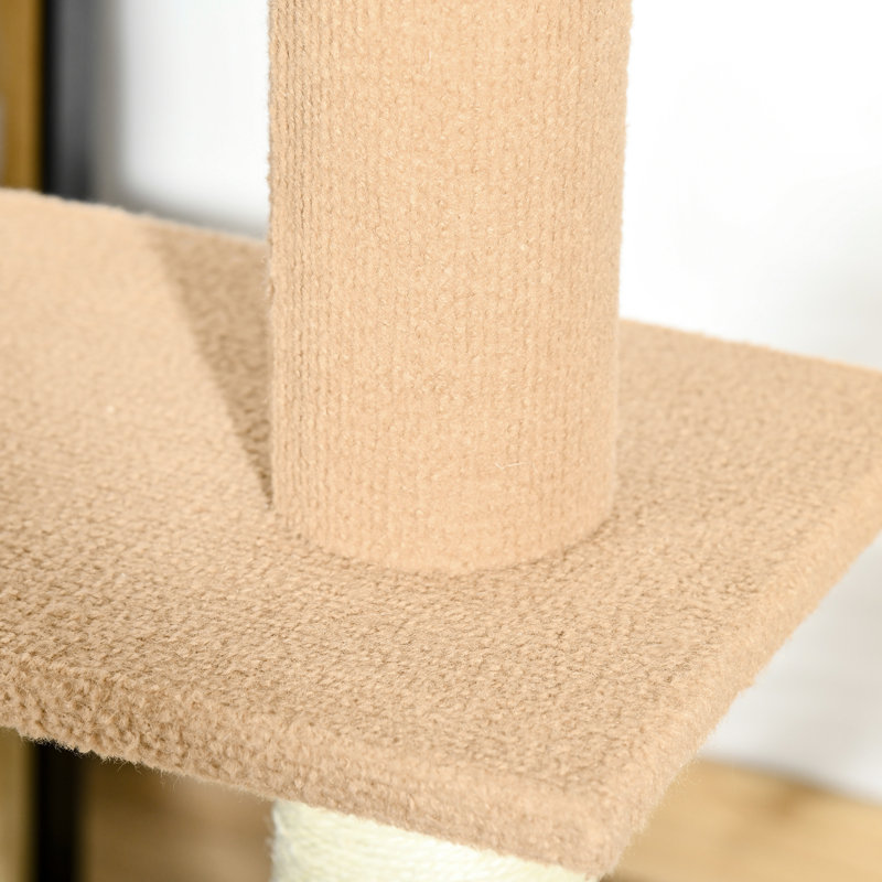 Centre d'activité pour arbre à chat de 8,5 pieds de hauteur, quatre plateformes de saut, une surface douce et une tige pour une installation sécuritaire au plafond