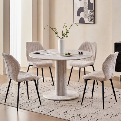 47" Round Dining Table For 4, [Cylinder Pedestal Base] [Stone-Patterned] Modern Circle Dinner Table For Kitchen Dining Room