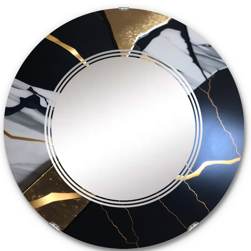 Oltian Abstract Geode Gold Marble I - Miroir mural abstrait en marbre, 24 po x 24 po