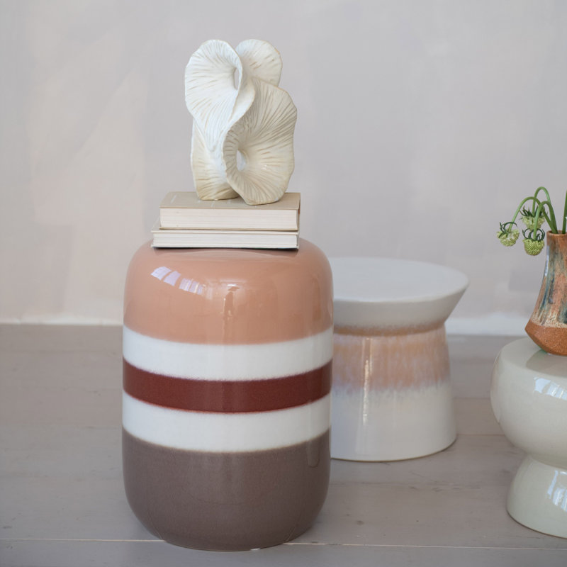 Tabouret en grès avec rayures et glacis réactif