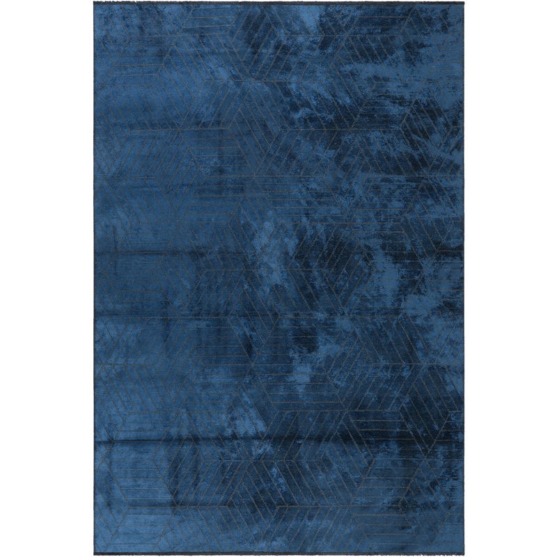 Rapture Navy Blue Geometric Luxury Area Rug, Rectangle 7'10" x 11'2"