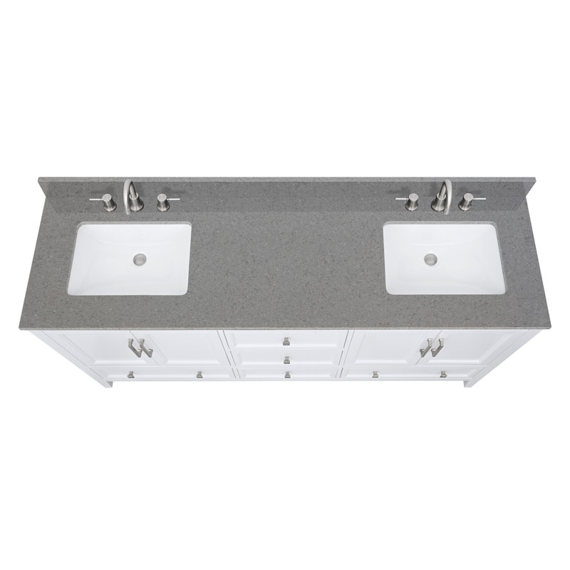 Lotte 73'' Quartz Double Bathroom Vanity Top with Sink, Contrail Matte