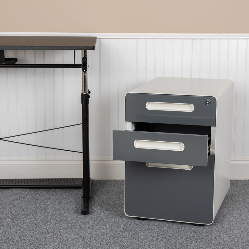 Rangement à 3 tiroirs Concho, Blanc / Anthracite