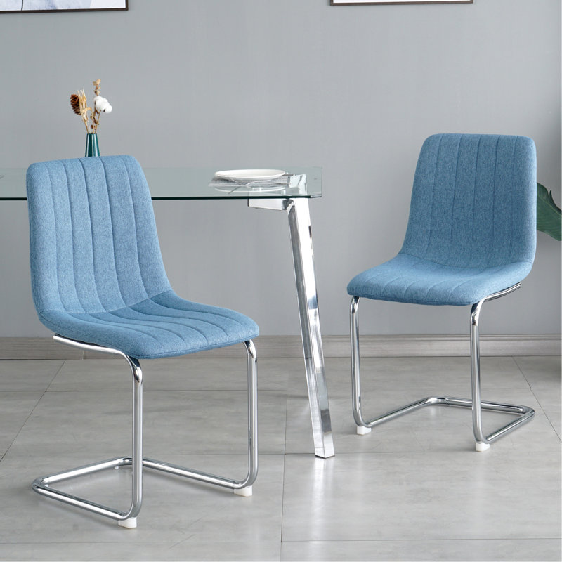 Upholstered Counter Stool with Metal Frame, Blue