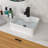 16"X12" White Ceramic Rectangular Vessel Bathroom Sink With Black Faucet & Black Drain