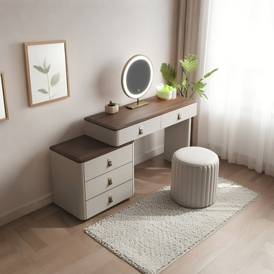 47.24"Brown Retro-Style Solid Wood Nightstand and Vanity Combo