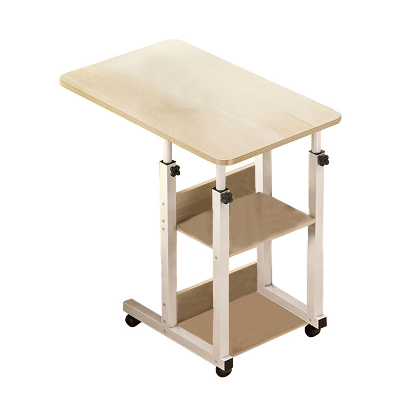 Height Adjustable Computer Table Standing Desk with Wheels, Beige, Yellow