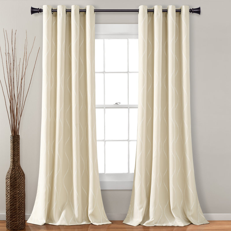 Swirl Room Darkening Curtain Pair, 52" W x 84" L, White/Black