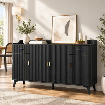 63" Modern Sideboards and Buffets, Credenza Storage Cabinets, Adjustable Shelves Buffet Cabinet 