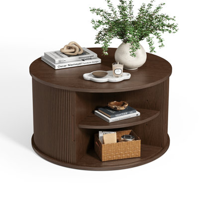 Leathia Fluted Coffee Table Round With Large Storage
