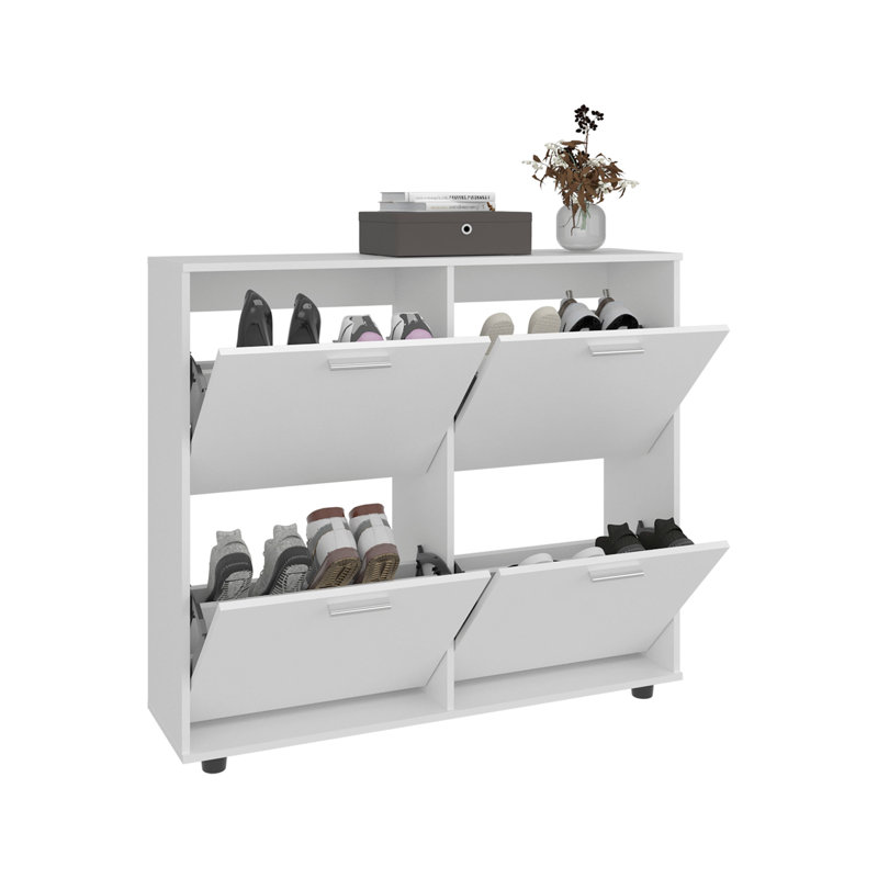 Étagère à chaussures 4 portes Opal avec plusieurs tablettes, rangement pour chaussures moderne, blanc
