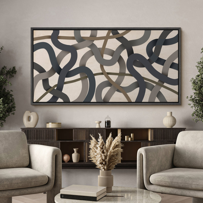 Interwoven Neutral Tones Modern Art, 30" H x 60" W, Black