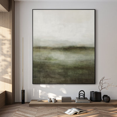 Extra Large Wall Art Fabric Print - Neutral Landscape Art Earthy Toned Horizon Contemporary Artwork Decor for Living Room or Bedroom - "Frame Assembly Required (Unfinished Frame)"