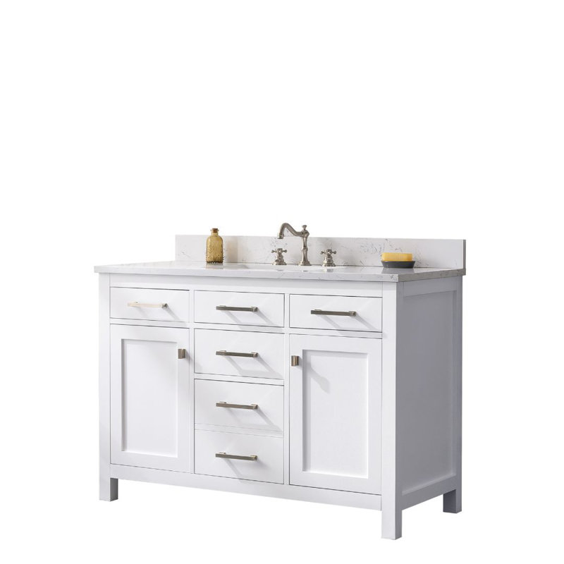 Meuble-lavabo simple Ajhane, Blanc / nickel brossé