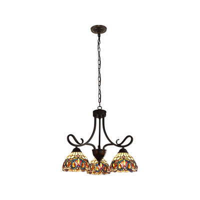 Mini-lustre 3 lumières en bronze foncé de style Tiffany Zainab