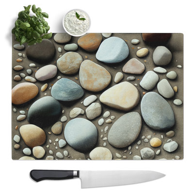 Great River Pebbles  Glass Chopping Board