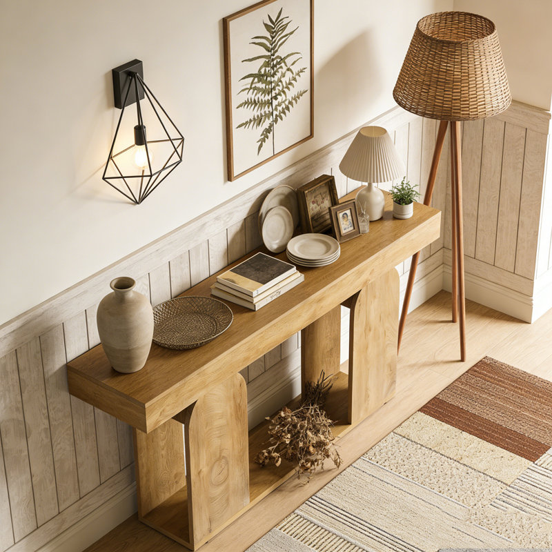 Rustic Console Table Sofa Table Hallway Table, Light Brown