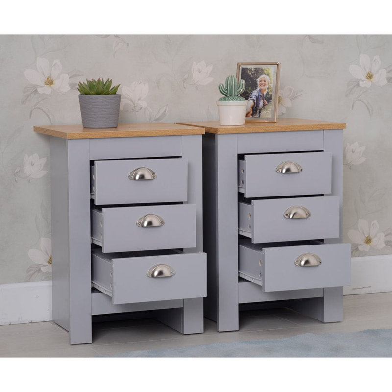 Nestora 40cm W Bedside Table, Grey/Oak