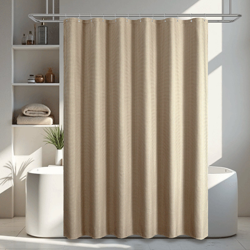 Rideau de douche moderne à tissage gaufré avec crochets en plastique inclus, H 72 po x l 72 po, Beige