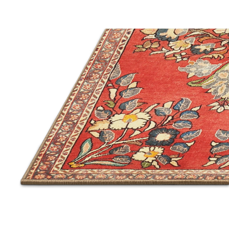 Tapis beige/vert/rouge traditionnel Travell, Rectangle 5 pi x 7 pi