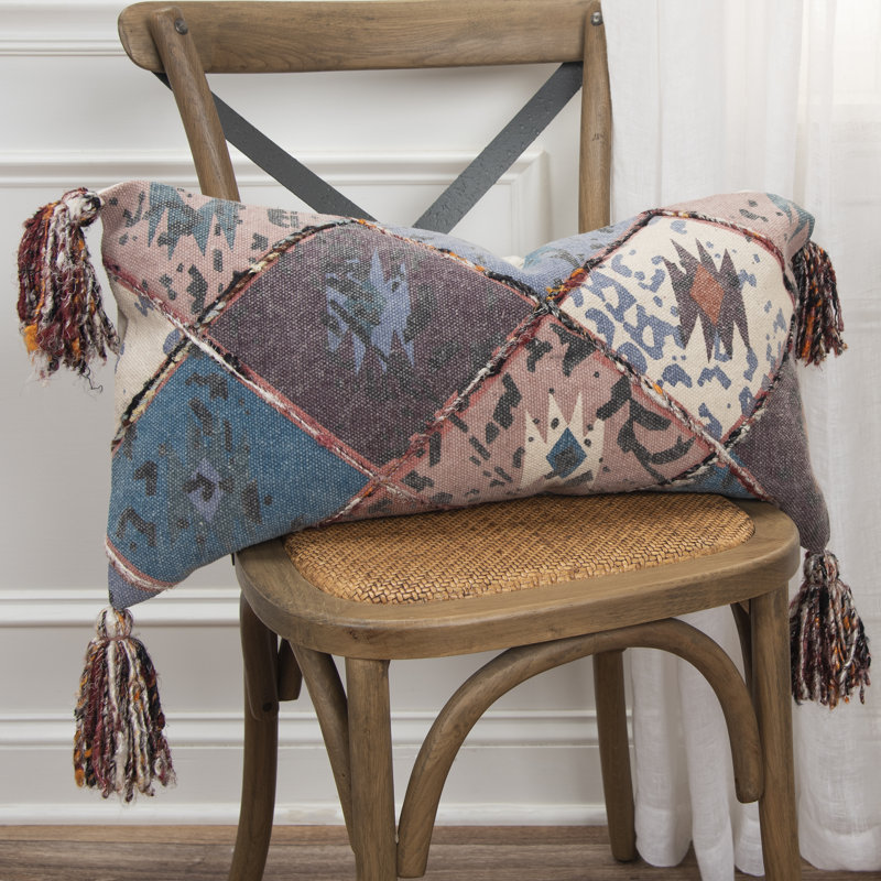 Rectangular Cotton Pillow Cover and Insert, Teal/Brown