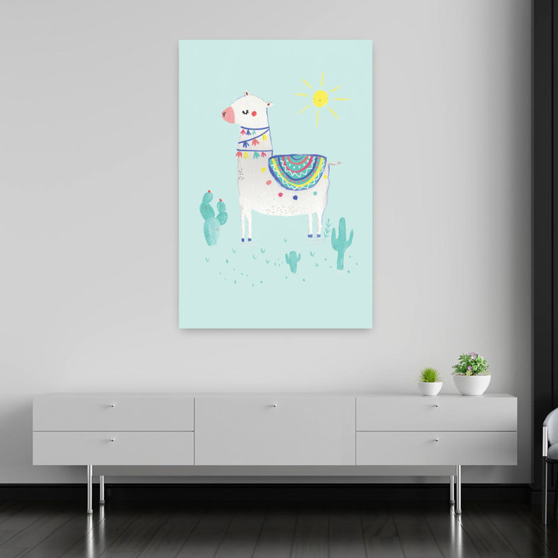 Art de mur peint à la main soleil Lama Boho Kids A Baby Nursery moderne abstrait contemporain cactus, H 60 po x l 40 po