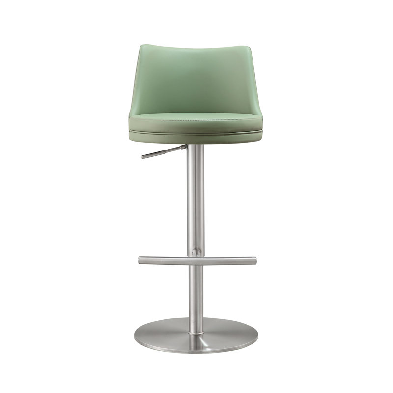Upholstered Adjustable Height Counter Stool with Metal Frame, Green