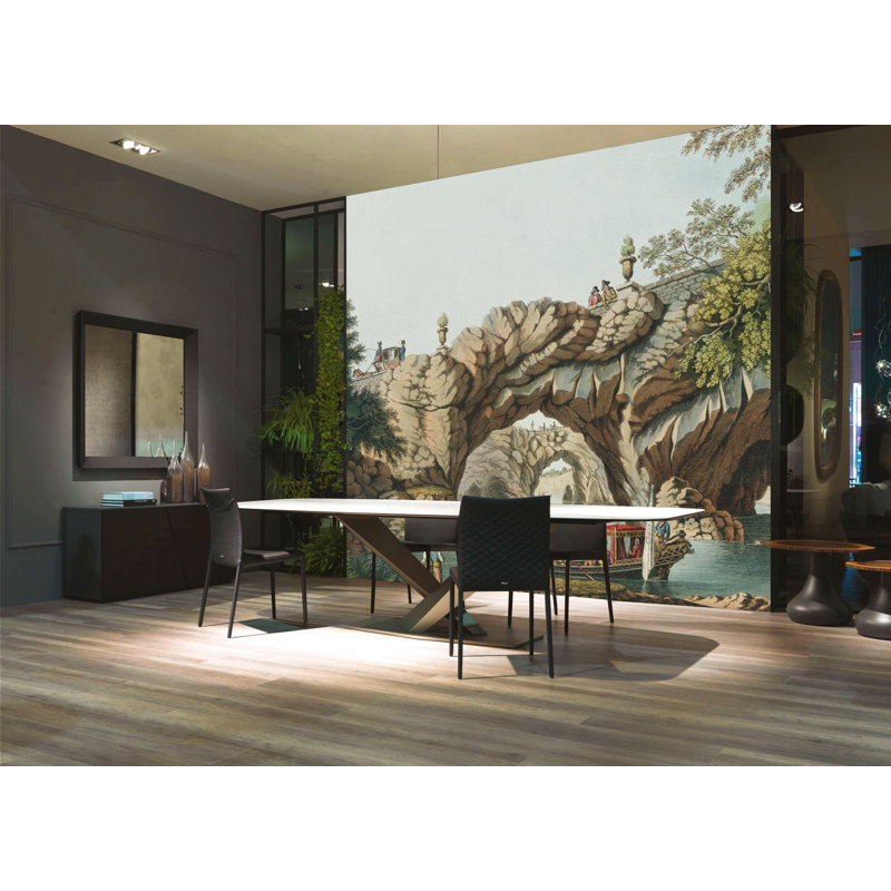 Papier peint aqueduc avec paysage de rivage rétro, L 9 po x l 15 po