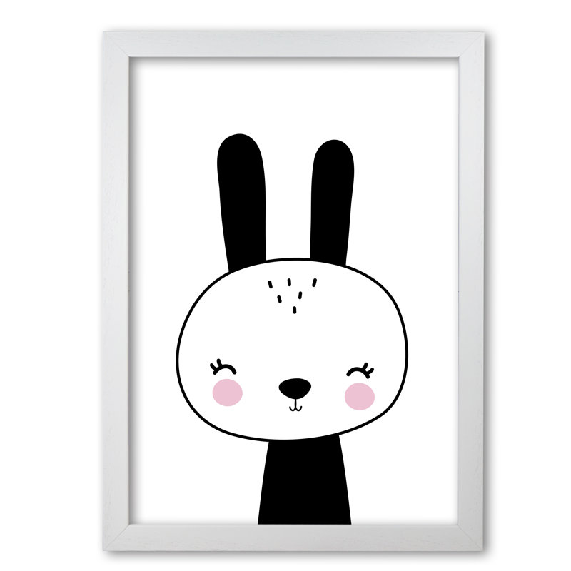 Black And White Scandi Bunny - Painting, 85 cm H x 60 cm W x 5 cm D, White Grain Frame