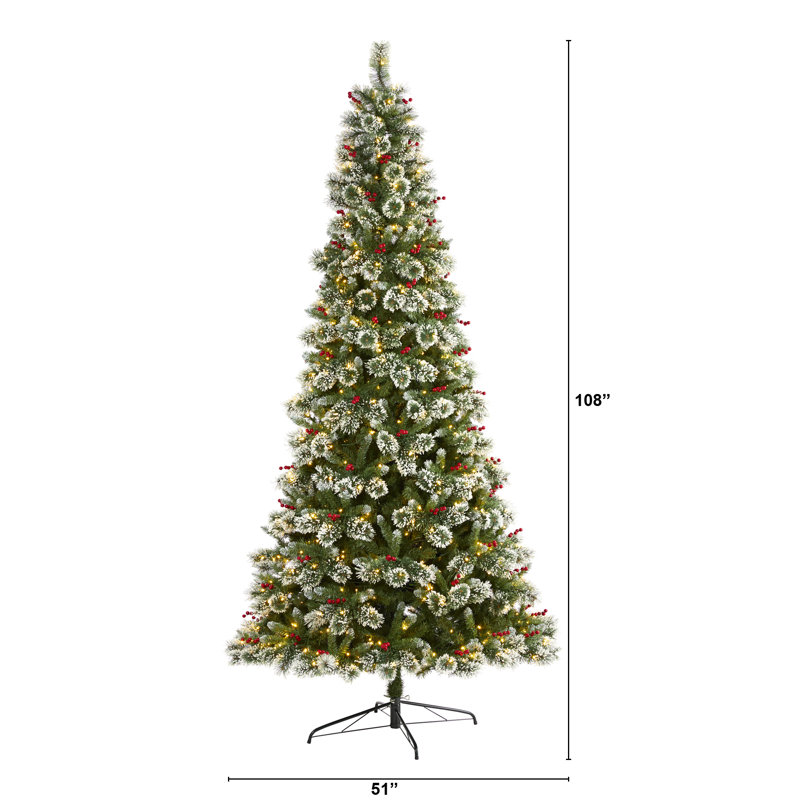Arbre de Noël pin vert givré 10 'avec 850 lumières DEL H 10', H 9 pi