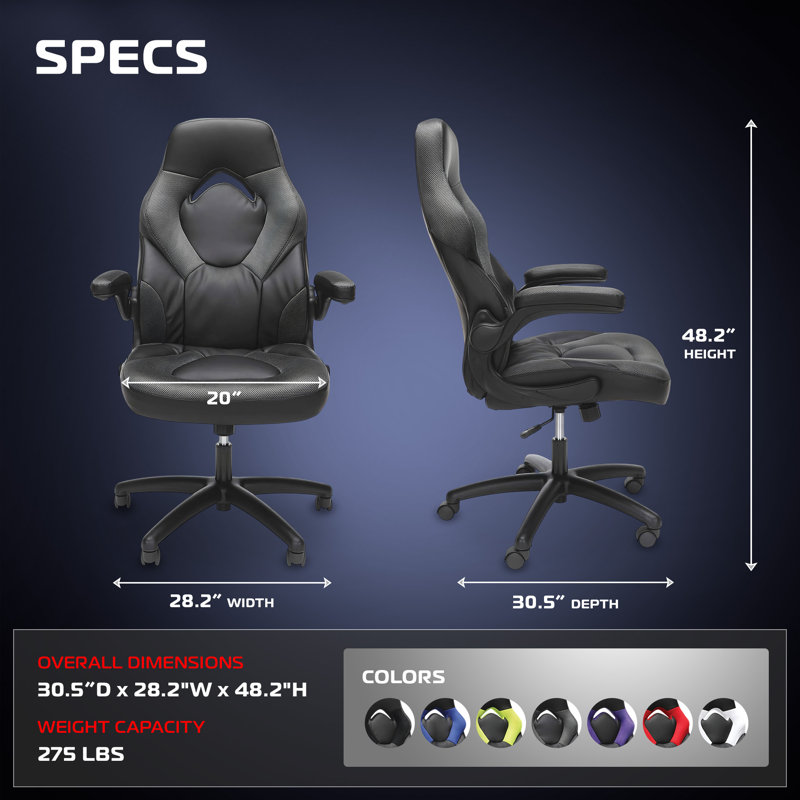 RESPAWN 3085 Ergonomic Gaming Chair for Adults, High Back Office Chair with Headrest and Flip Up Arms, Leather Racing Style Gaming Seat with Lumbar Support, Video Game Computer Desk Seat
