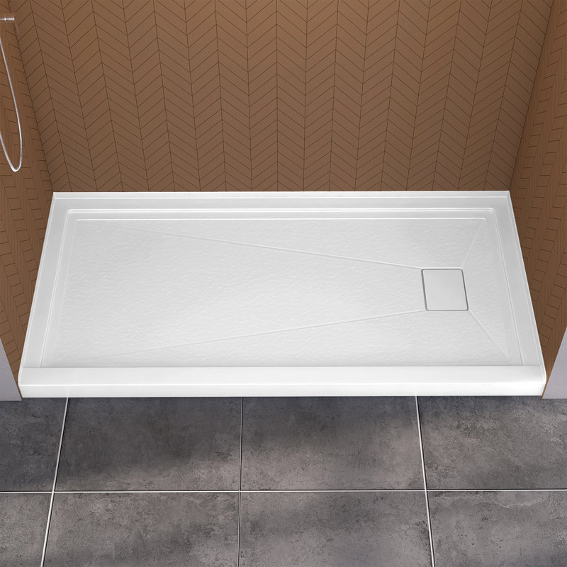 72" W × 36" D Acrylic Shower Base Single Threshold for Alcove Installation with Right Drain, Right