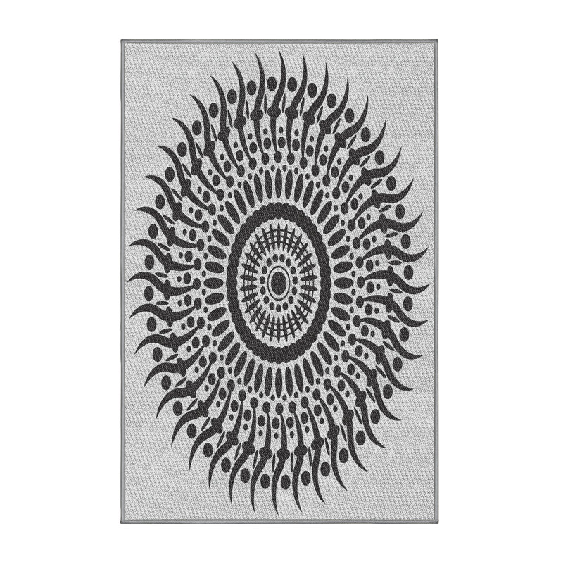 Laine tissée à la main et polyester gris/noir Tapis décoratif, Rectangle 7 pi x 10 pi