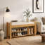 Banc de rangement pour hall d'entrée avec sièges rembourrés confortables et structure en bambou naturel, parfait pour les espaces étroits