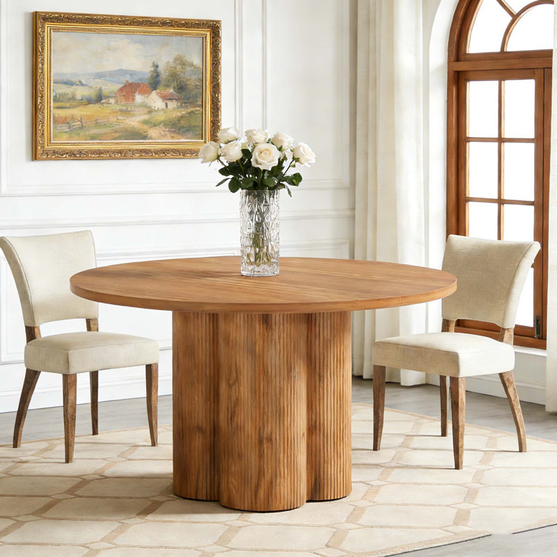 Wood Round Dining Table Fluted Kitchen Dinner Table