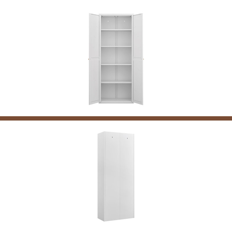 Armoire de rangement en métal avec 2 portes réglables pour garde-manger en métal, Blanc