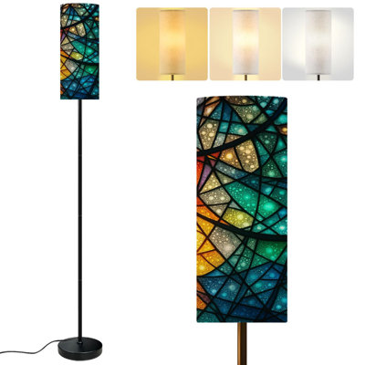  68.5" Standing Floor Lamp Colorful stained glass Dimmable Metal Pole Lamp with Linen Lampshade LED Bulb Included